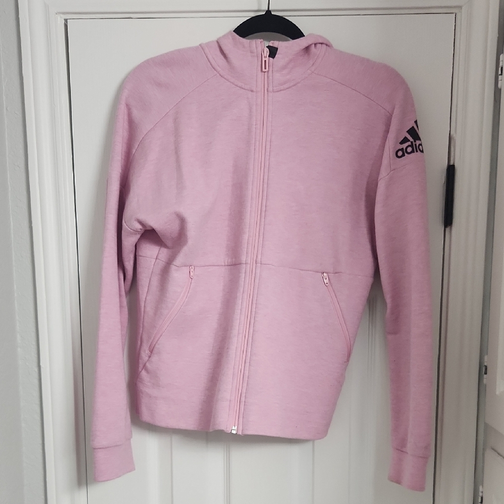 Adidas Light Pink Full-Zip Hoodie Large